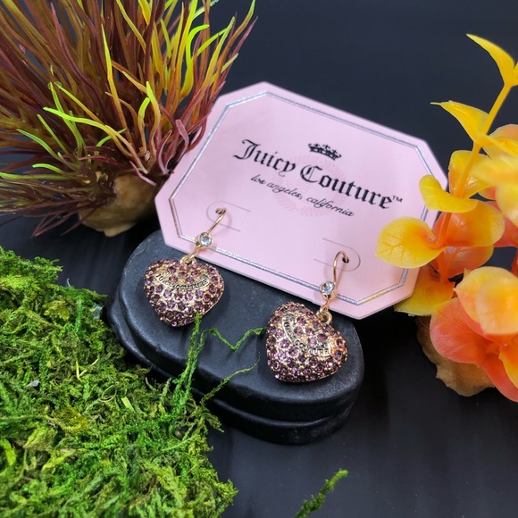 Juicy Couture Gold Tone Pink Crystal Heart Earrings - Picture 4 of 13